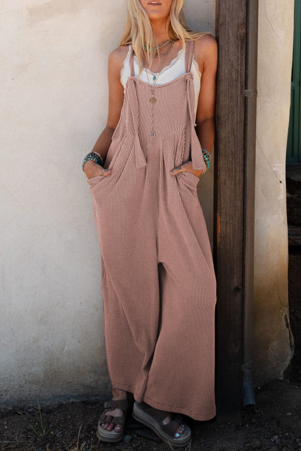 Philippine Gray Corded Adjustable Straps Wide Leg Loose Overall-Bottoms/Jumpsuits & Rompers-[Adult]-[Female]-DUNE-S-2022 Online Blue Zone Planet