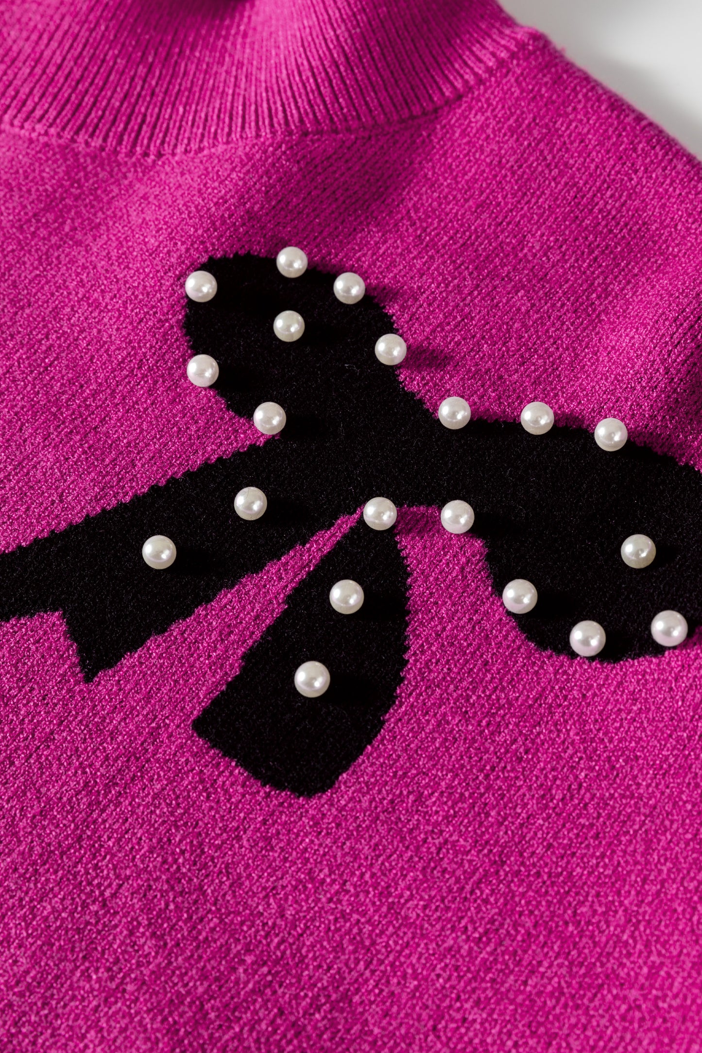 Bright Pink Pearl Embellished Bow Pattern Loose Sweater-TOPS / DRESSES-[Adult]-[Female]-2022 Online Blue Zone Planet