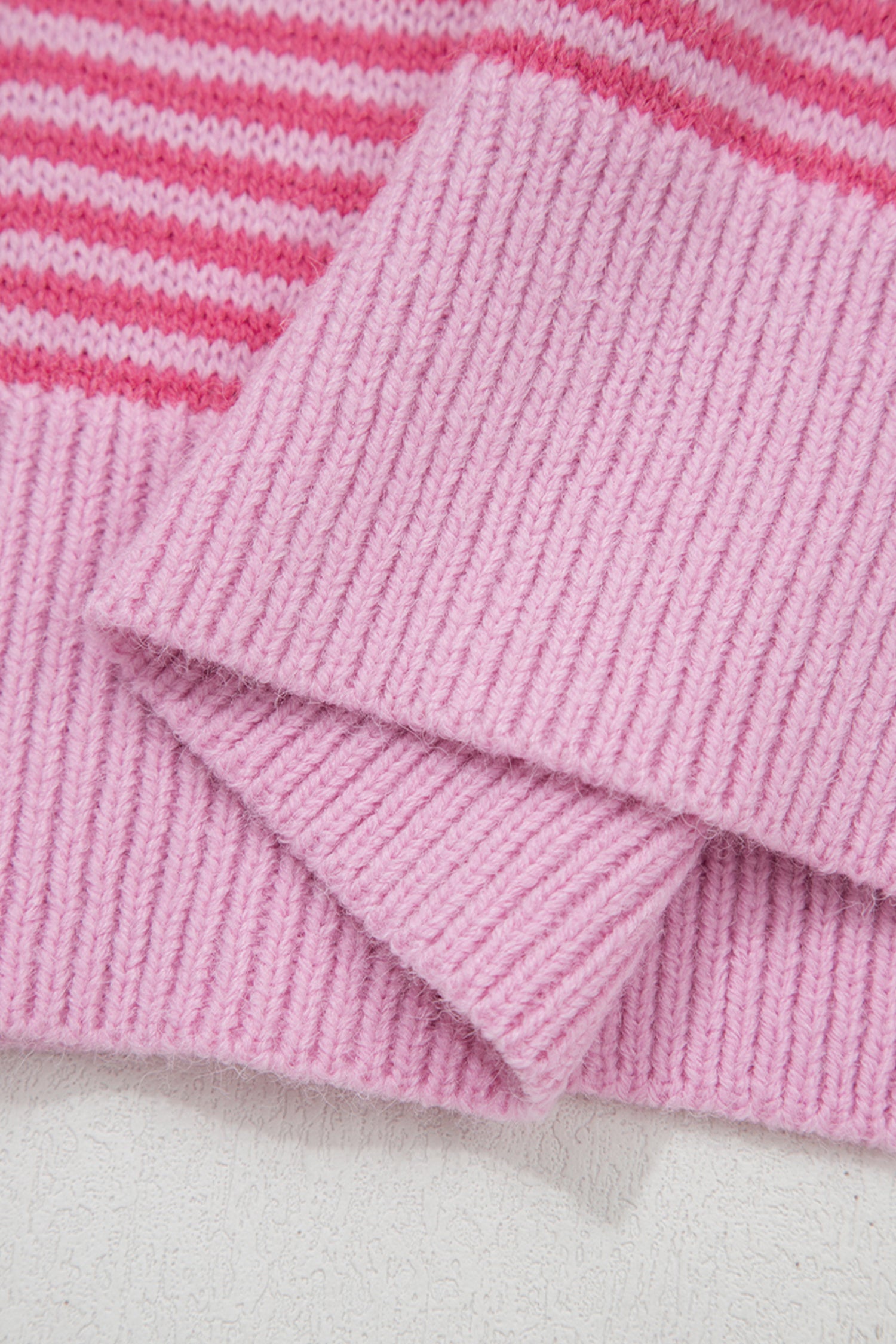Rose Stripe Contrast Heart Pattern Valentine Knit Sweater-TOPS / DRESSES-[Adult]-[Female]-2022 Online Blue Zone Planet