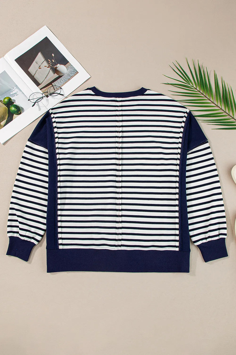 Striped Round Neck Long Sleeve Sweatshirt-TOPS / DRESSES-[Adult]-[Female]-2022 Online Blue Zone Planet