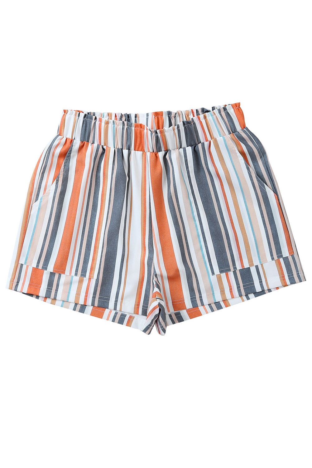 Esme's Stripe Vintage Washed Elastic Frill Waist Shorts Blue Zone Planet