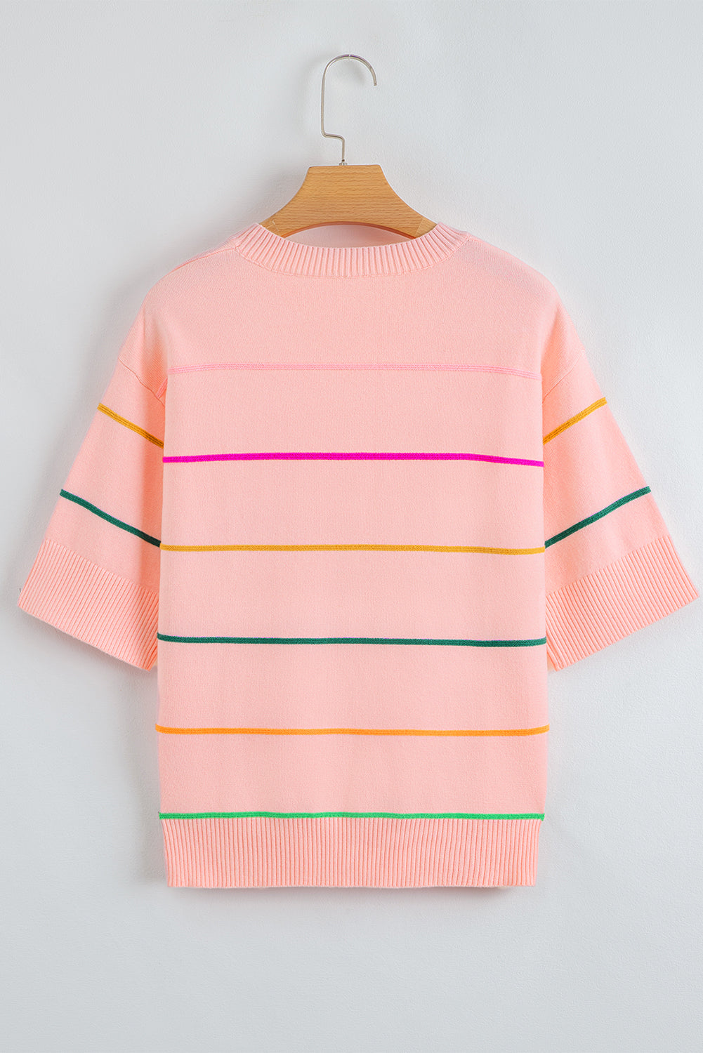 Pink Colorblock Striped Half Sleeve Drop Shoulder Sweater-TOPS / DRESSES-[Adult]-[Female]-2022 Online Blue Zone Planet