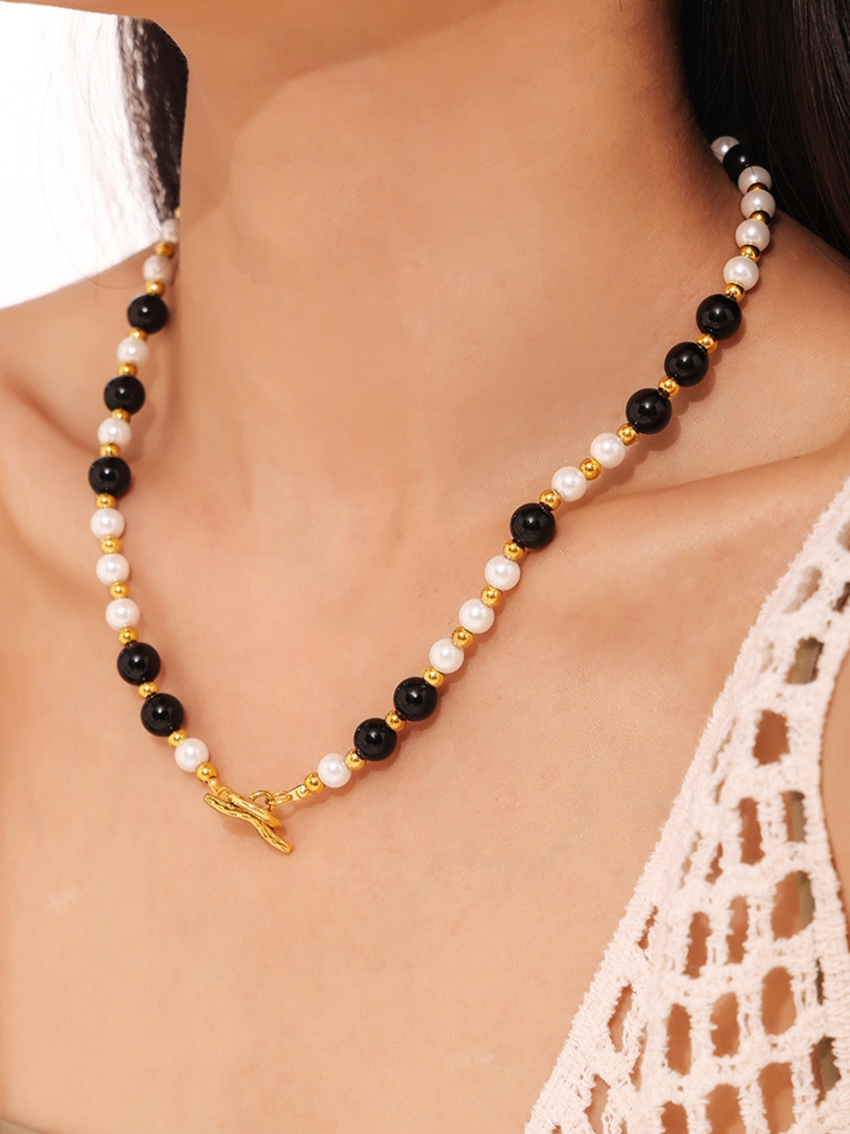 Stainless Steel Agate Shell Bead Necklace-NECKLACES-[Adult]-[Female]-Gold-One Size-2022 Online Blue Zone Planet