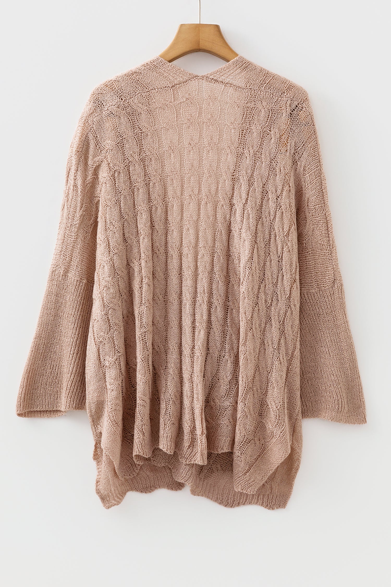 Old Rose Hollowed Pattern Knit Drop Shoulder Open Sweater Cardigan-Sweaters & Cardigans/Cardigans-[Adult]-[Female]-2022 Online Blue Zone Planet
