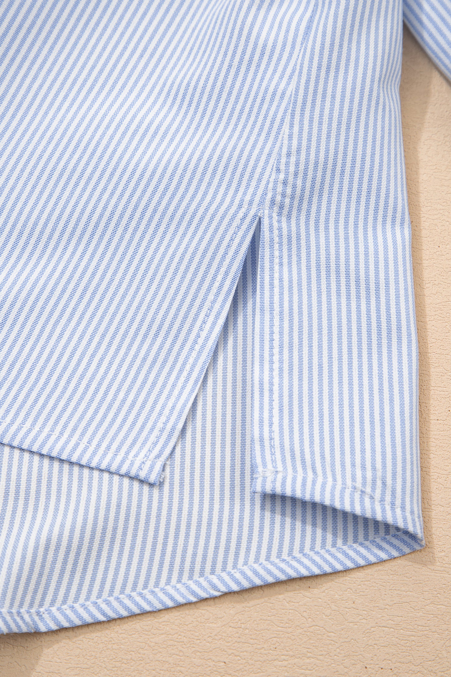 Sky Blue Stripe Ruffled Leopard Patchwork Long Sleeve Button Down Loose Shirt-Tops/Blouses & Shirts-[Adult]-[Female]-2022 Online Blue Zone Planet