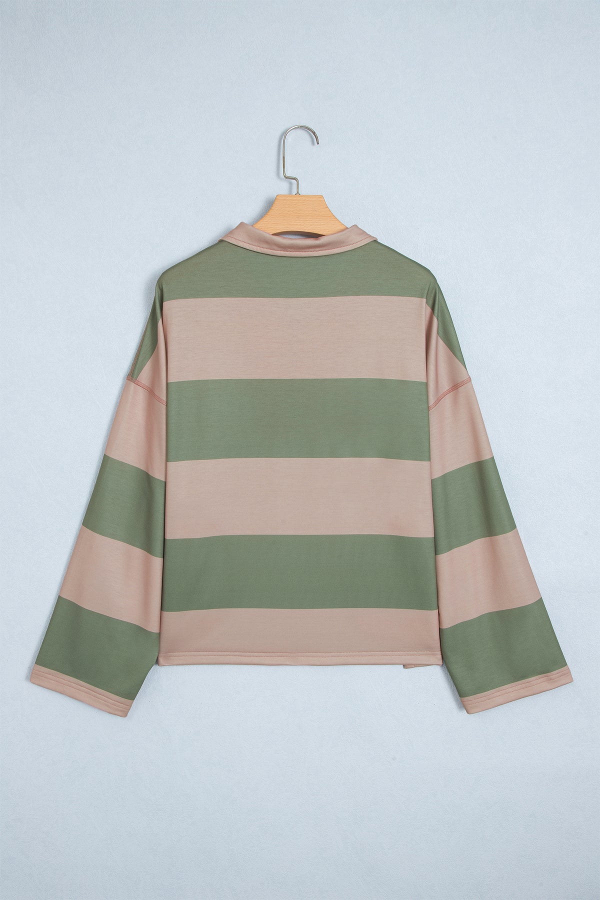 Green Striped Colorblock Zipper Pullover Long Sleeve Loose Top-Tops/Long Sleeve Tops-[Adult]-[Female]-2022 Online Blue Zone Planet