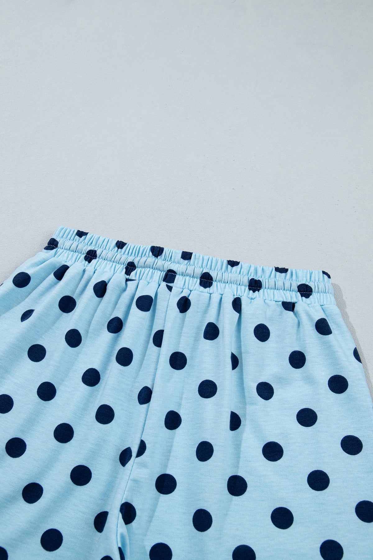 Sky Blue Polka Dot Drop Shoulder Polo Loose Pullover Patch Pocket Casual Shorts Set-Two Piece Sets/Short Sets-[Adult]-[Female]-2022 Online Blue Zone Planet
