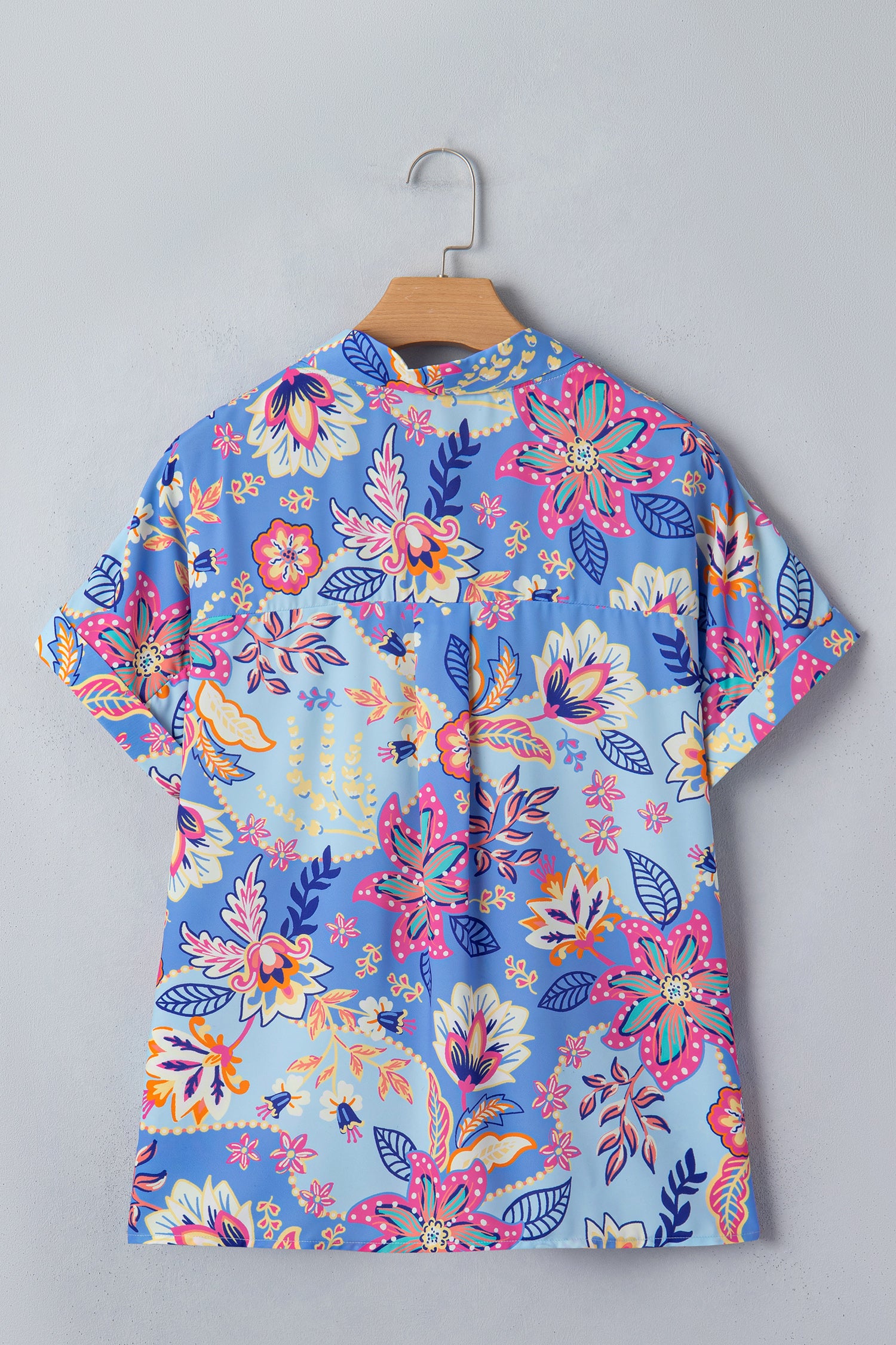 Purple Vacation Floral Print V Neck Short Sleeve Blouse-Tops/Blouses & Shirts-[Adult]-[Female]-2022 Online Blue Zone Planet