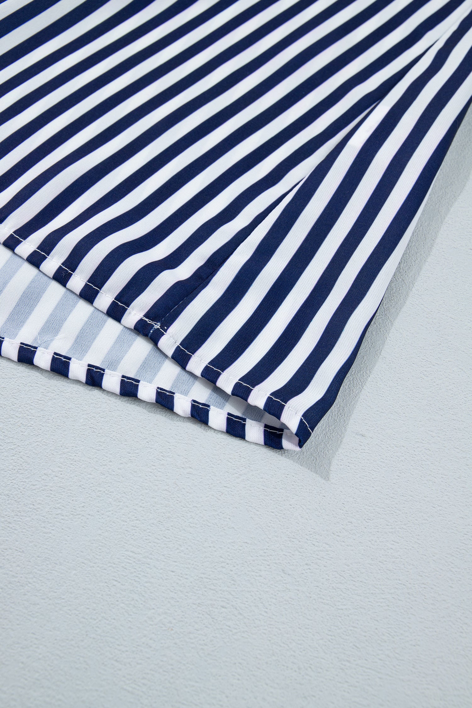 Blue Stripe V Neck Lace Contrast Ruffle Trim Tank Top-Tops/Tank Tops-[Adult]-[Female]-2022 Online Blue Zone Planet
