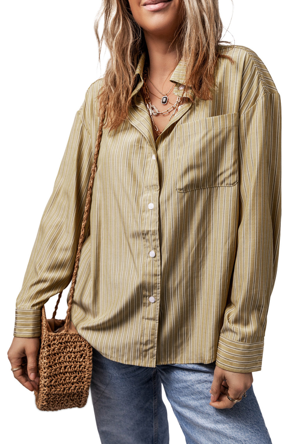 Striped Button Up Long Sleeve Shirt-TOPS / DRESSES-[Adult]-[Female]-2022 Online Blue Zone Planet