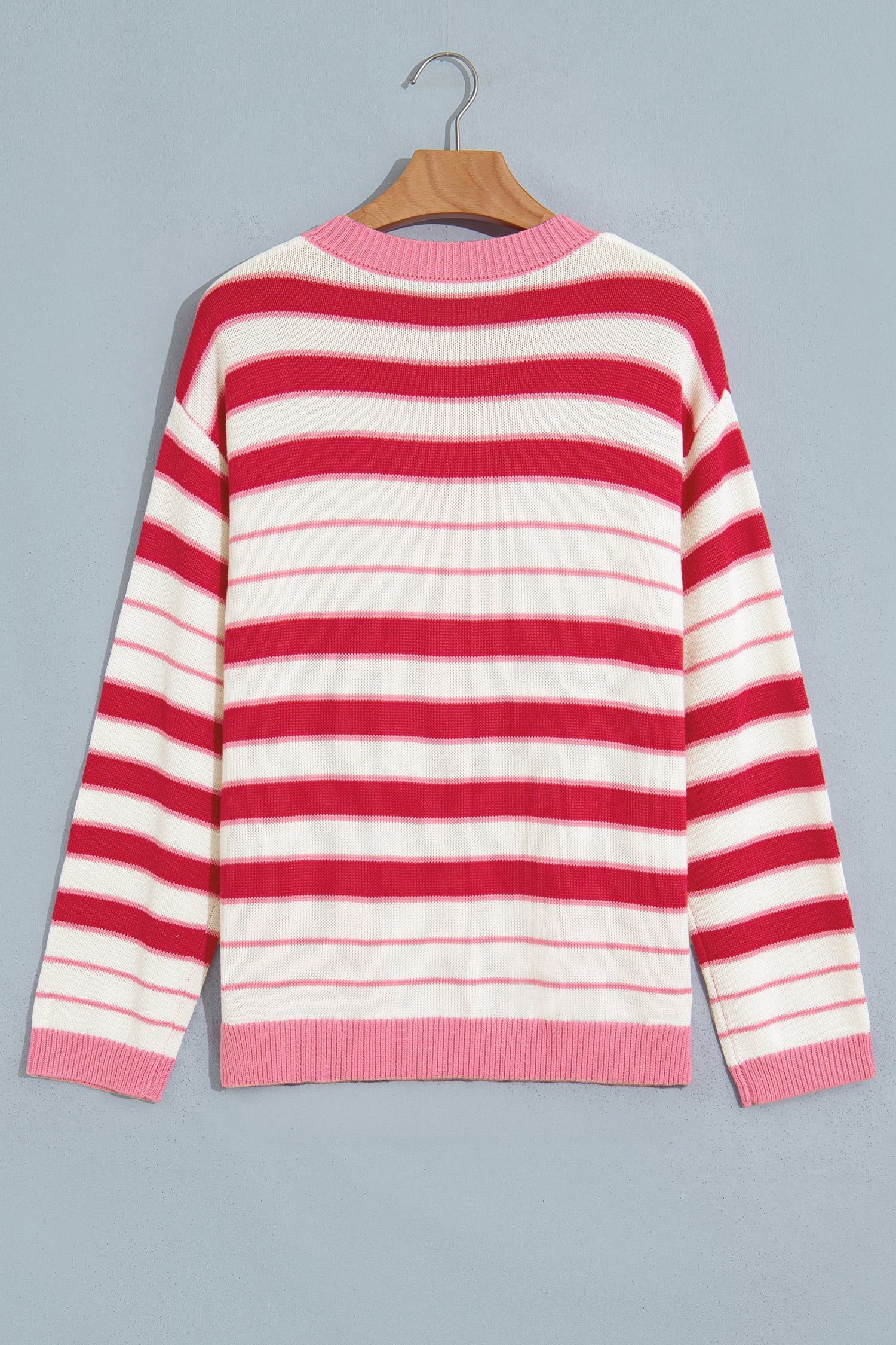 Red Stripe V Neck Long Sleeve Regular Fit Cardigan-Sweaters & Cardigans/Cardigans-[Adult]-[Female]-2022 Online Blue Zone Planet