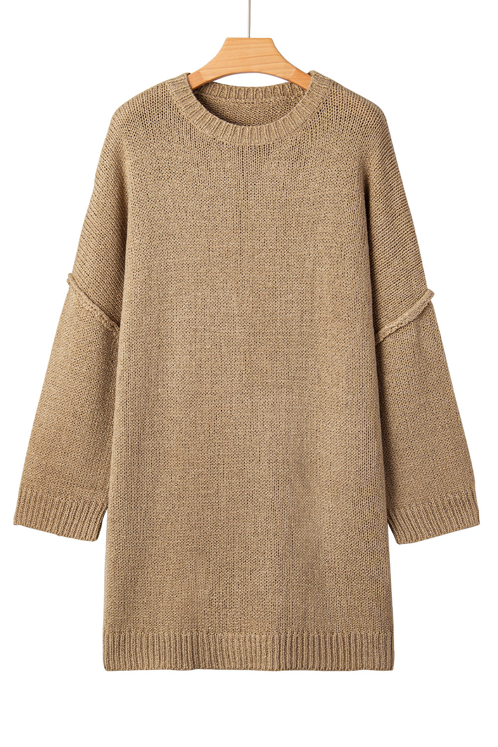 Pale Khaki Oversize Drop Shoulder Slouchy Sweater Dress-TOPS / DRESSES-[Adult]-[Female]-2022 Online Blue Zone Planet