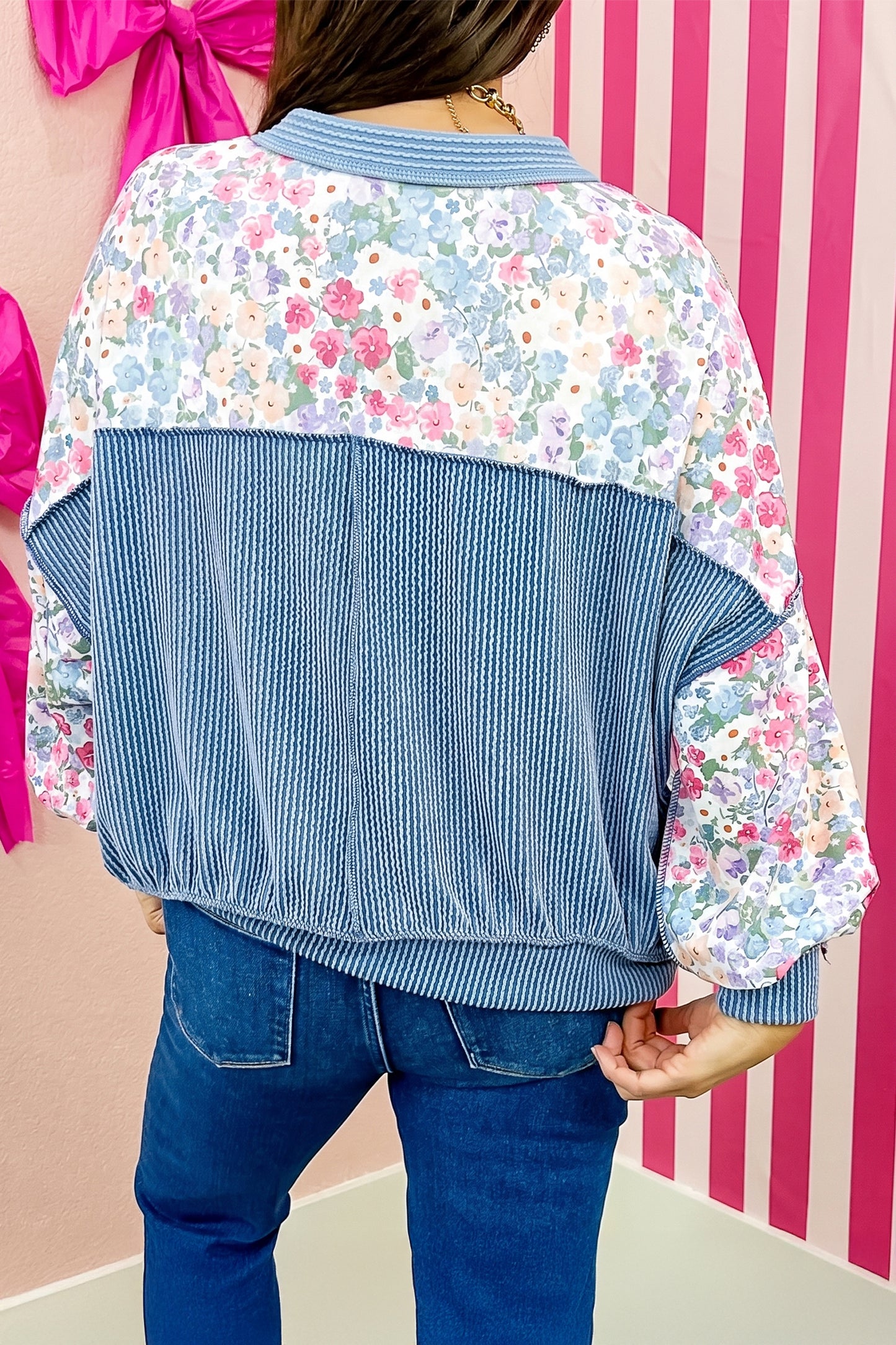 Multicolour Floral Print Round Neck Long Sleeve Top
