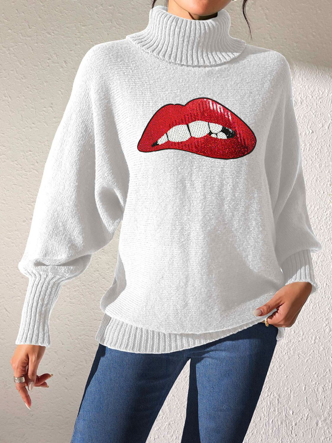 Lip Turtleneck Long Sleeve Sweater-TOPS / DRESSES-[Adult]-[Female]-2022 Online Blue Zone Planet