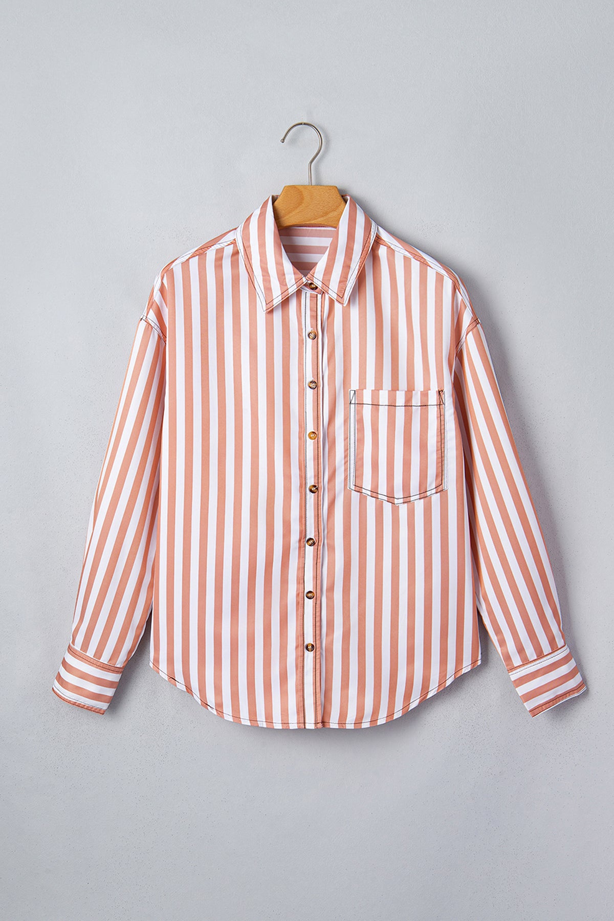 Brown Stripe Western Button Down Long Sleeve Casual Shirt-Tops/Blouses & Shirts-[Adult]-[Female]-2022 Online Blue Zone Planet