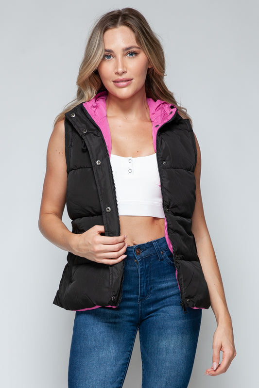 Snobbish Snap and Zip Closure Hooded Vest-TOPS / DRESSES-[Adult]-[Female]-Black/Rose Violet-S-2022 Online Blue Zone Planet