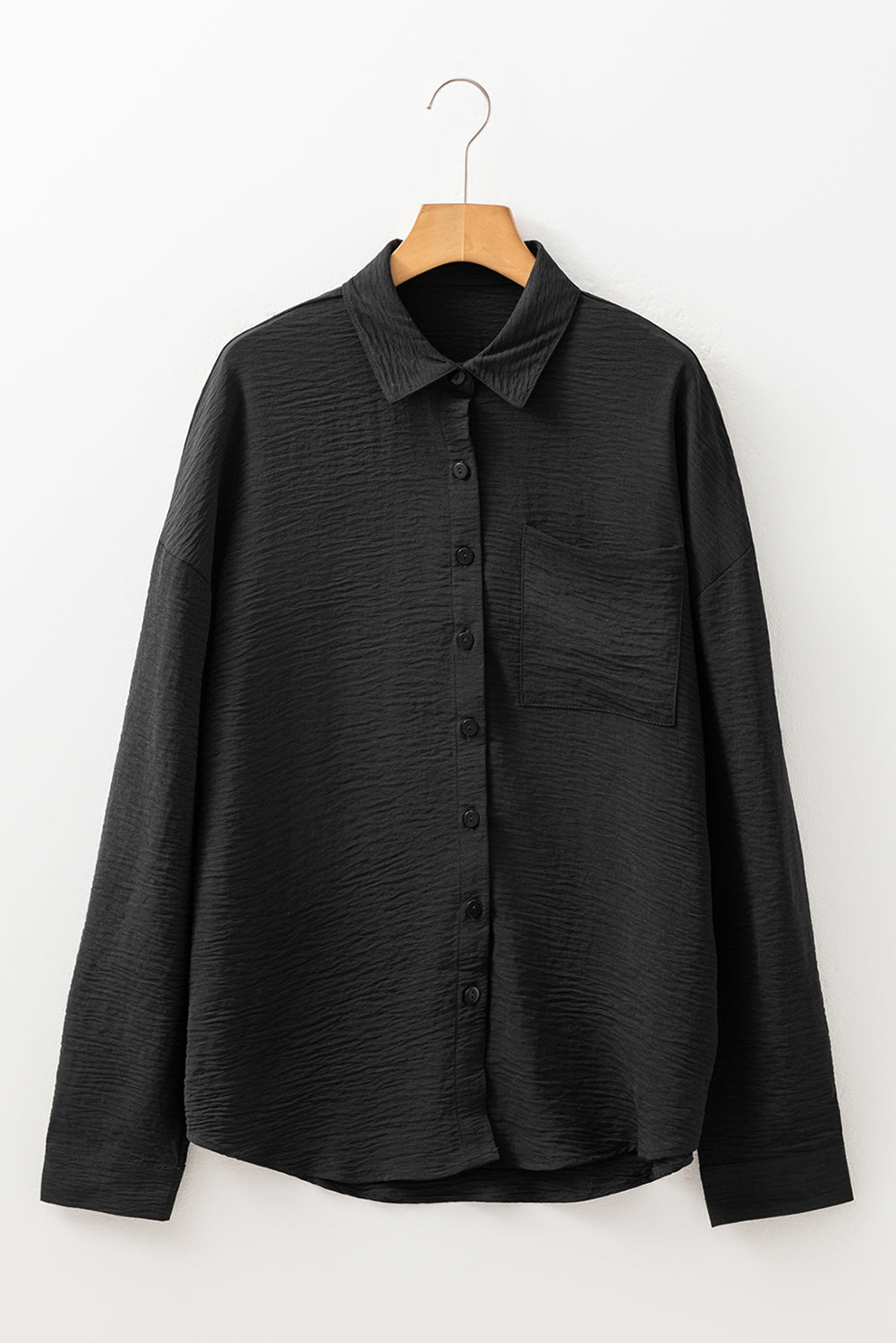 Black Pure Color Patch Pocket Shirt-Tops/Blouses & Shirts-[Adult]-[Female]-2022 Online Blue Zone Planet