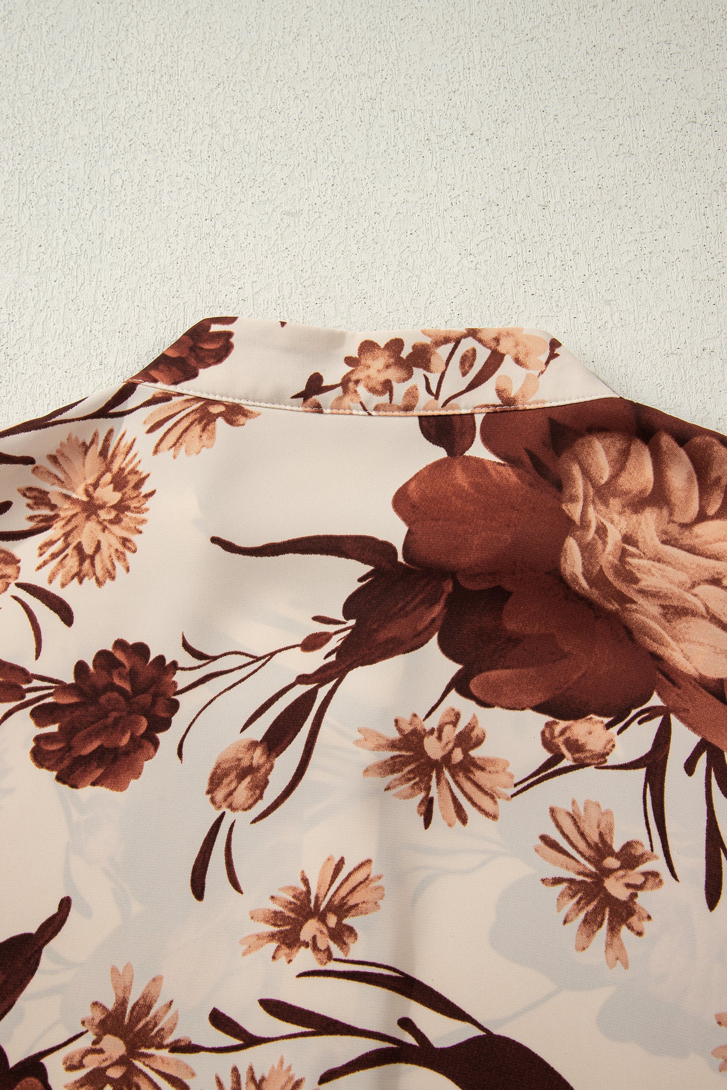 Brown Floral Print Button Down Poet Sleeve Shirt-Tops/Blouses & Shirts-[Adult]-[Female]-2022 Online Blue Zone Planet