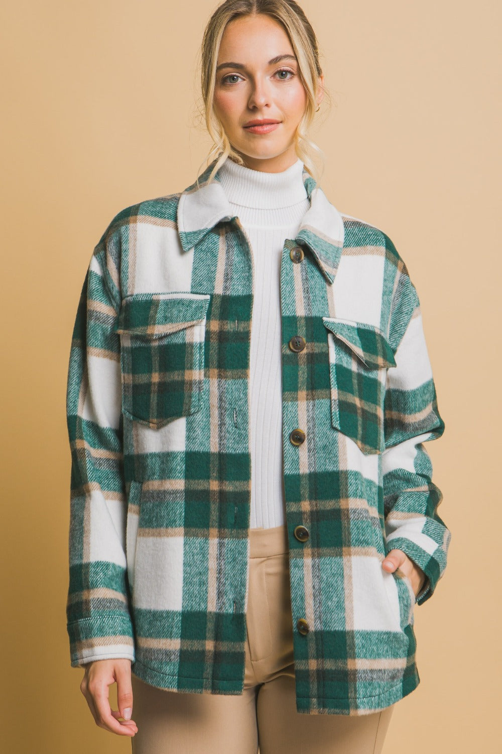 Love Tree Plaid Button Up Shacket-TOPS / DRESSES-[Adult]-[Female]-Green-S-2022 Online Blue Zone Planet