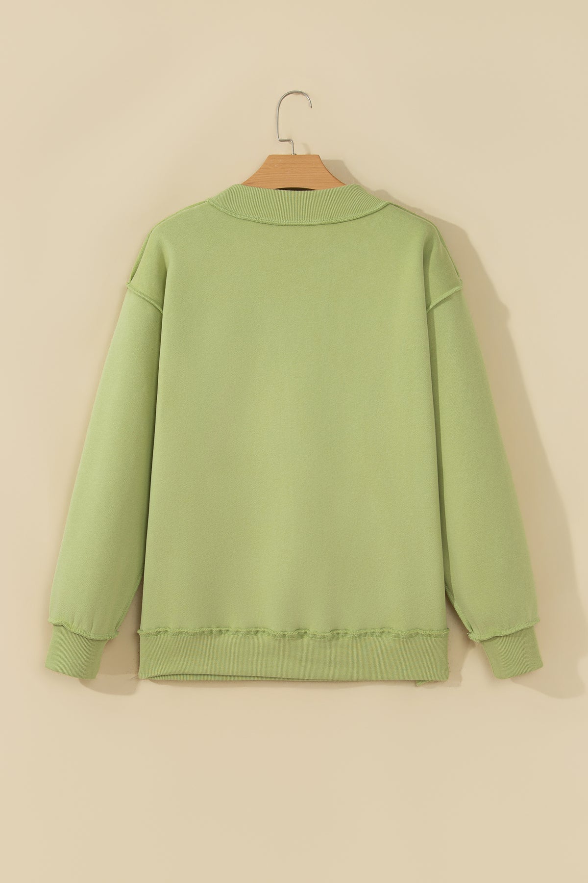 Meadow Mist Green JESUS Letter Patch Graphic Exposed Seam Mock Neck Baggy Sweatshirt