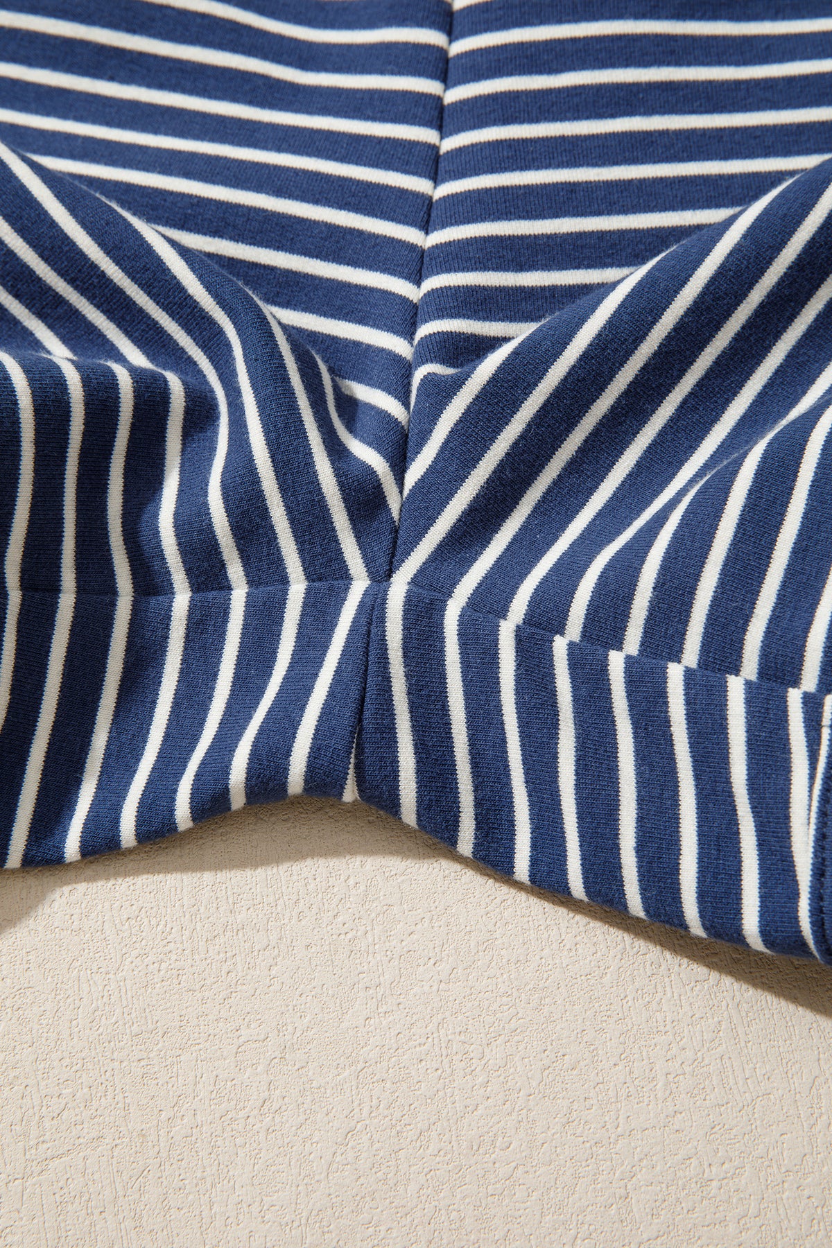 Blue Stripe Ribbed Patchwork Mock Neck Baggy Pullover Matching Shorts Set-Two Piece Sets/Short Sets-[Adult]-[Female]-2022 Online Blue Zone Planet