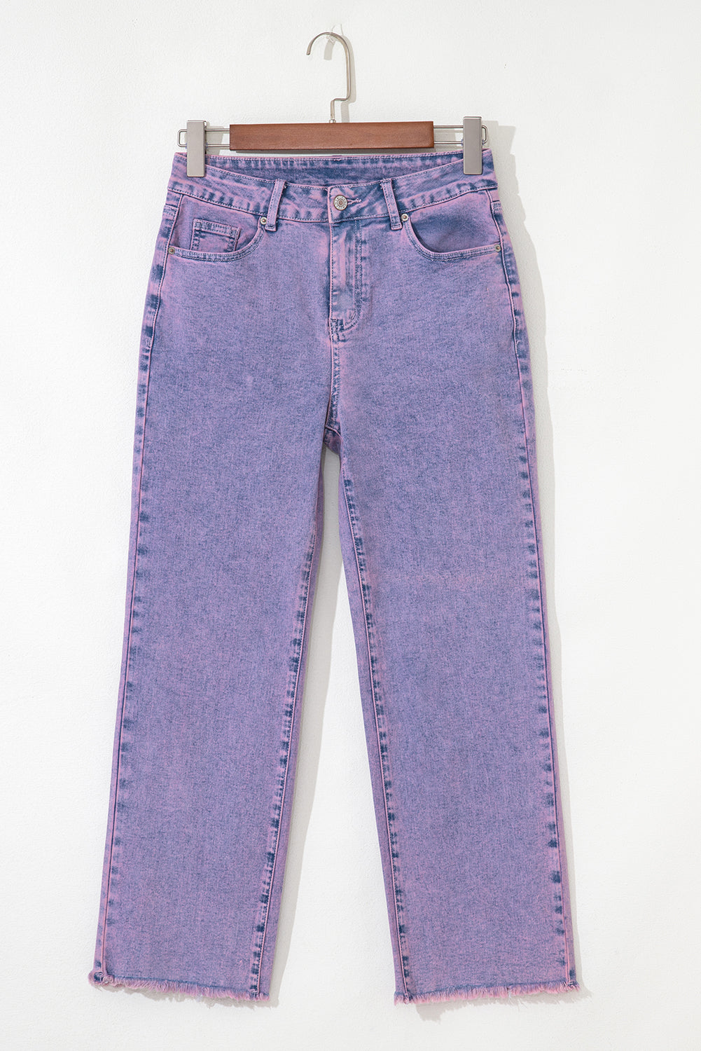 Orchid Petal Vintage Wash Frayed Hem Ankle-length Jeans-Bottoms/Jeans-[Adult]-[Female]-2022 Online Blue Zone Planet