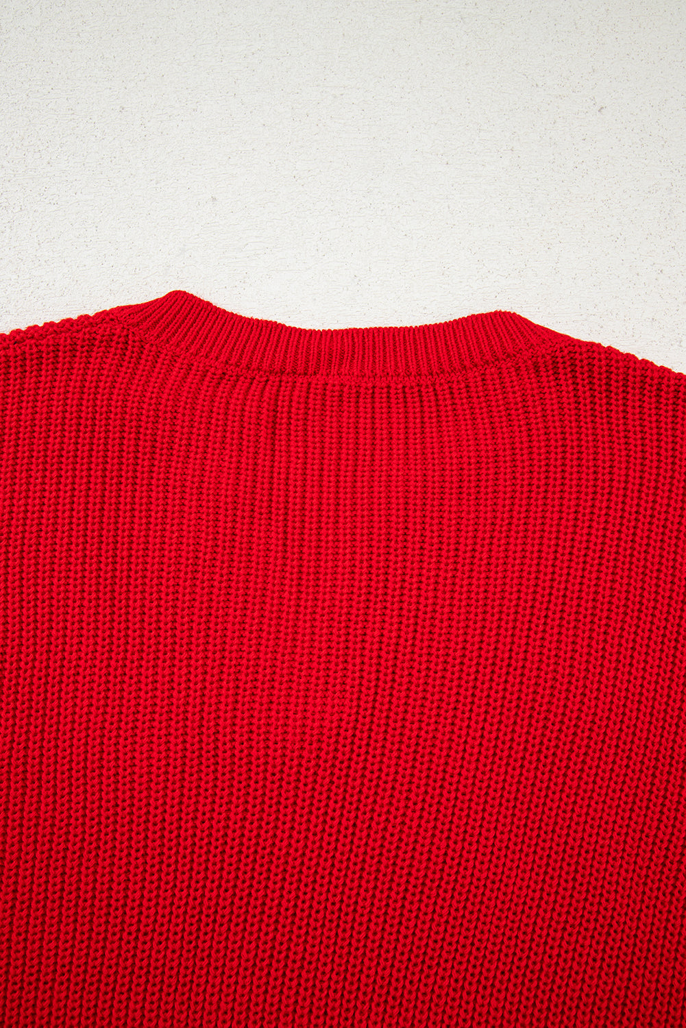 Racing Red Solid Textured Knit V Neck Drop Shoulder Sweater-TOPS / DRESSES-[Adult]-[Female]-2022 Online Blue Zone Planet