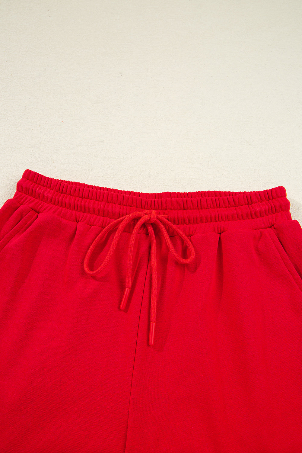 Fiery Red Varsity Striped Sleeve Drop Shoulder Sweatshirt and Short Set-Two Piece Sets/Short Sets-[Adult]-[Female]-2022 Online Blue Zone Planet