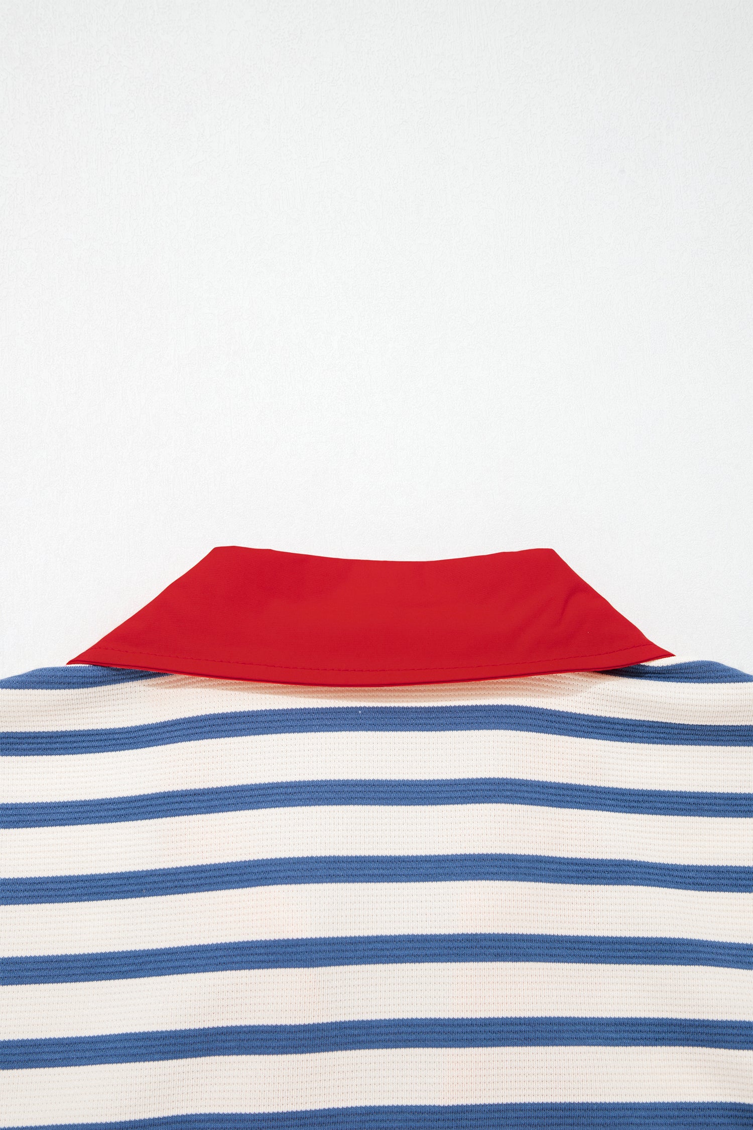 Blue Stripe Short Puff Sleeve Color Block Polo Collar Blouse-Tops/Blouses & Shirts-[Adult]-[Female]-2022 Online Blue Zone Planet