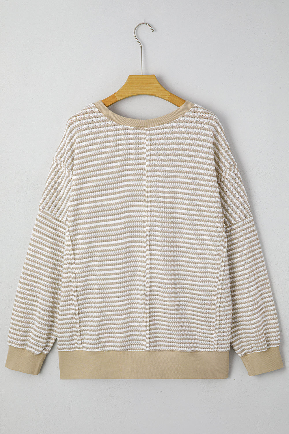 Brown Stripe Plus Size Breathable Knit Ribbed Trim Long Sleeve Top-Plus Size/Plus Size Tops/Plus Size Long Sleeve Tops-[Adult]-[Female]-2022 Online Blue Zone Planet