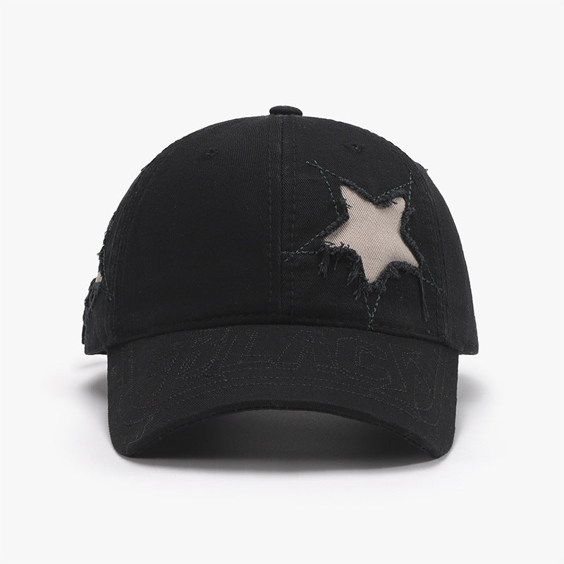 Adjustable Star Raw Hem Cap-BASEBALL HATS-[Adult]-[Female]-Black-One Size-2022 Online Blue Zone Planet