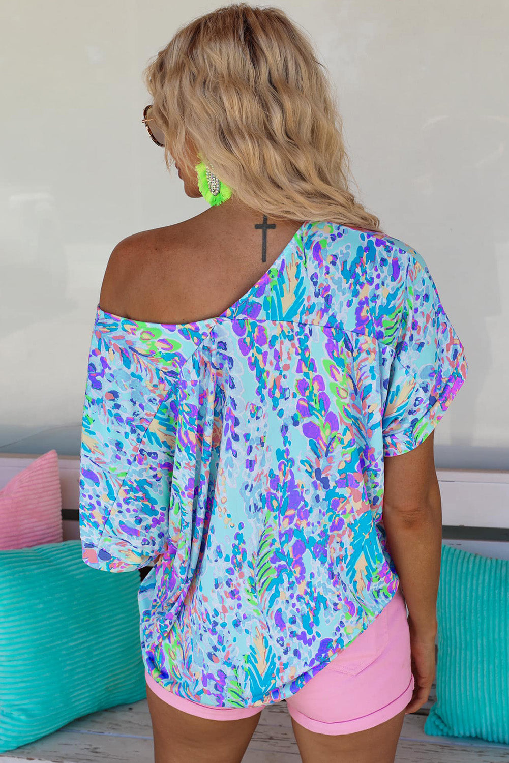 Green Loose Painted Floral Tee-Sale (50% OFF)/$2.99 SALE-[Adult]-[Female]-2022 Online Blue Zone Planet