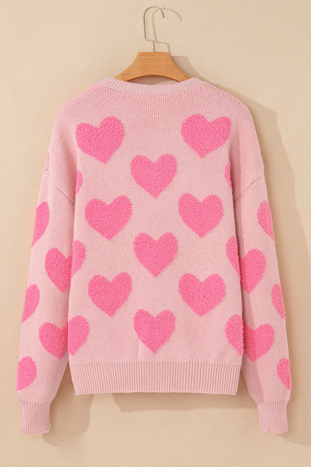 Valentine's Day Heart Jacquard Round Neck Sweater-TOPS / DRESSES-[Adult]-[Female]-2022 Online Blue Zone Planet