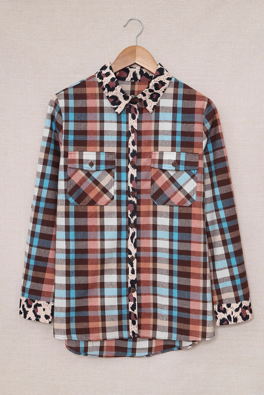 Multicolor Plaid Print Leopard Trim Shirt Jacket-Sale (50% OFF)/$3.98 SALE-[Adult]-[Female]-2022 Online Blue Zone Planet