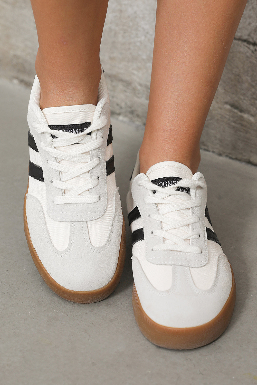 White Striped Lace-up Flat Sneakers-Shoes & Bags/Womens Shoes-[Adult]-[Female]-2022 Online Blue Zone Planet