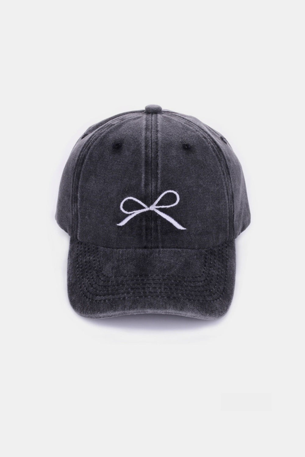 Zenana Bow Embroidered Washed Cotton Caps-BASEBALL HATS-[Adult]-[Female]-Black-One Size-2022 Online Blue Zone Planet