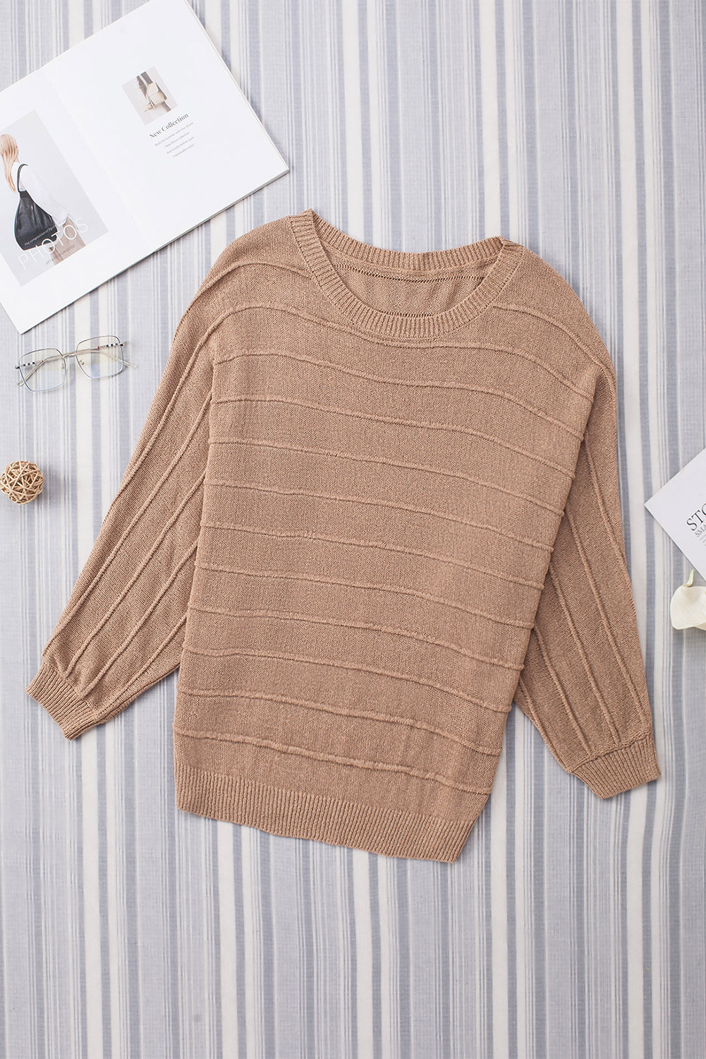 Round Neck Long Sleeve Knit Top-TOPS / DRESSES-[Adult]-[Female]-2022 Online Blue Zone Planet