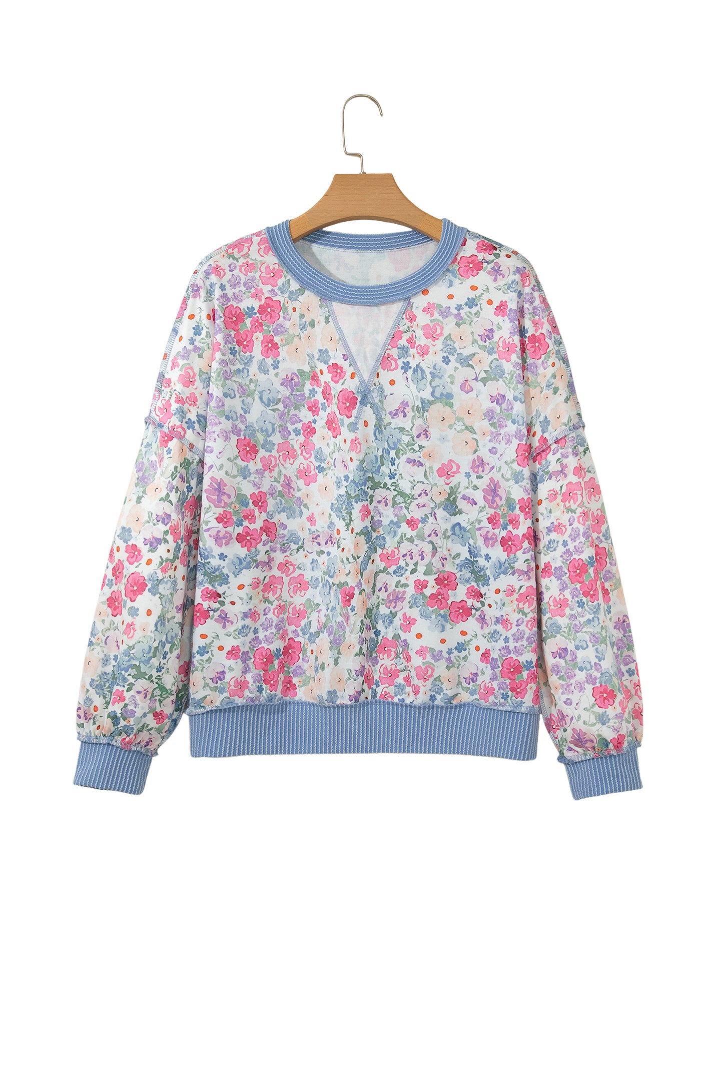 Multicolour Floral Print Round Neck Long Sleeve Top