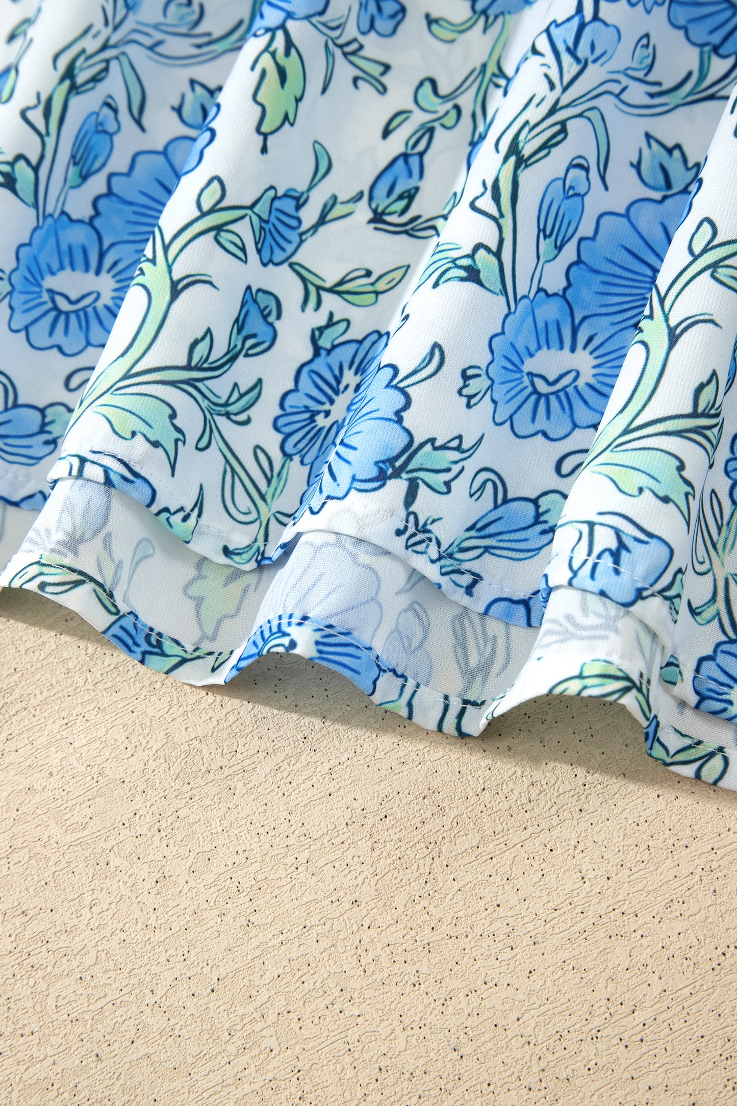 Sky Blue Floral Striped Patchwork Knot Straps 2pcs Short Set-Two Piece Sets/Short Sets-[Adult]-[Female]-2022 Online Blue Zone Planet