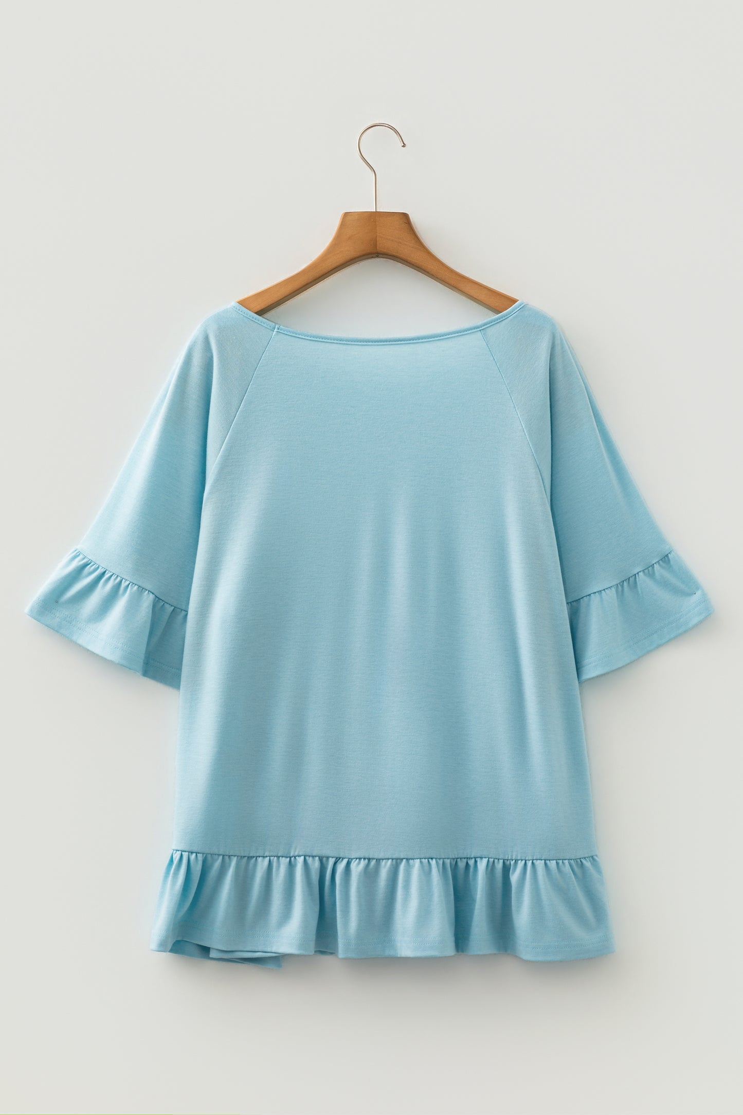 Light Blue Ruffled Short Sleeve Plus Size Casual Blouse-Plus Size/Plus Size Tops/Plus Size Blouses & Shirts-[Adult]-[Female]-2022 Online Blue Zone Planet
