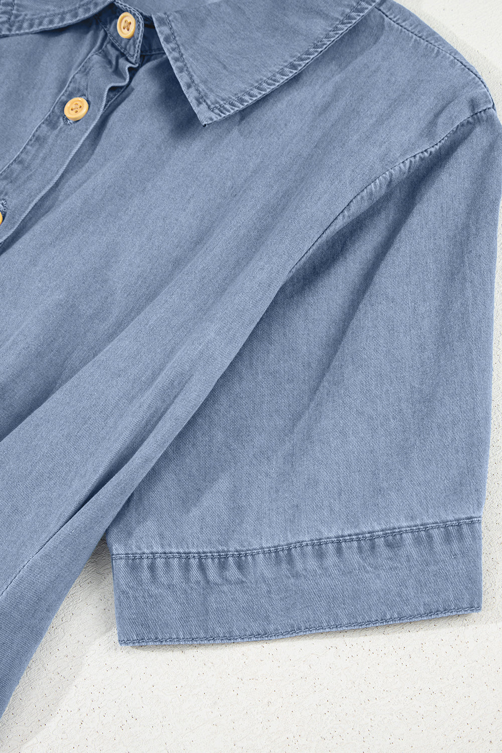 Myosotis Denim Pleated Slim Waist Short Sleeve Shirt Dress-TOPS / DRESSES-[Adult]-[Female]-2022 Online Blue Zone Planet
