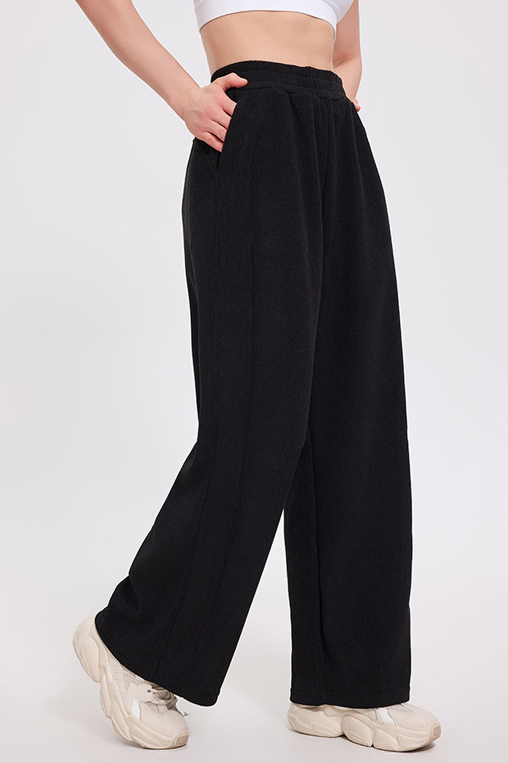 Basic Bae Elastic Waist Wide Leg Pants-BOTTOM SIZES SMALL MEDIUM LARGE-[Adult]-[Female]-2022 Online Blue Zone Planet