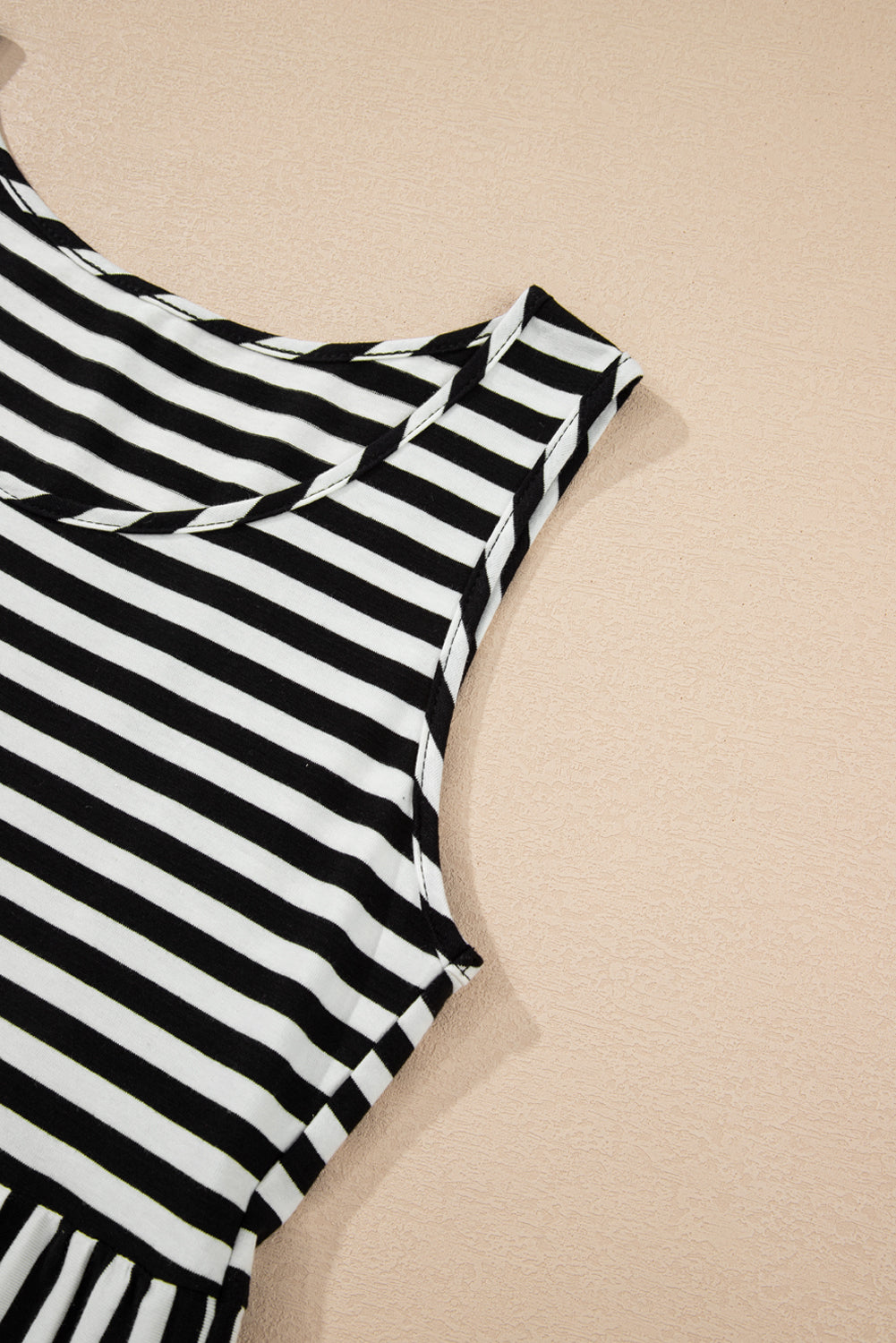 Black Stripe U Neck Sleeveless Loose Fit Mini Dress-TOPS / DRESSES-[Adult]-[Female]-2022 Online Blue Zone Planet