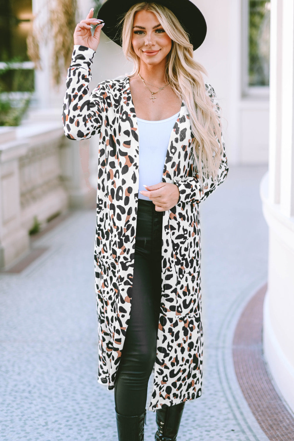 Leopard Pocketed Open Front Duster Cardigan-Sale (50% OFF)/30% OFF-[Adult]-[Female]-2022 Online Blue Zone Planet