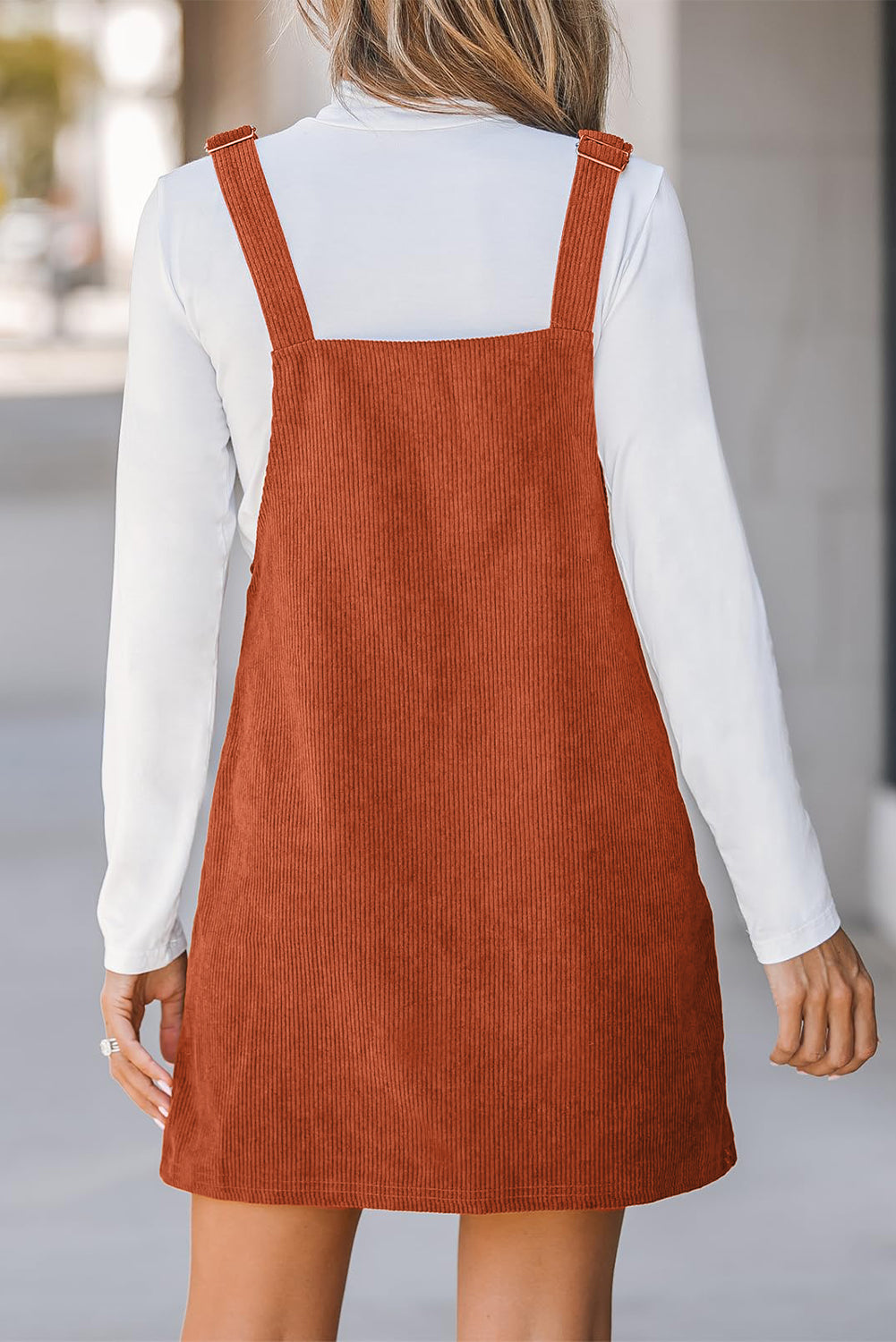 Cinnamon Solid Front Pockets Sleeveless Corduroy Overall Dress-Dresses/Mini Dresses-[Adult]-[Female]-2022 Online Blue Zone Planet