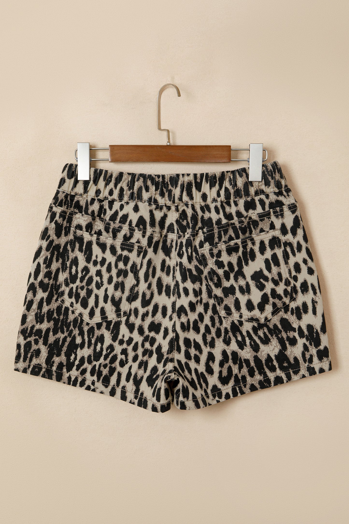 Brown Retro Leopard Print Lace-up Elastic Waistband Mid Rise Denim Shorts-Bottoms/Denim Shorts-[Adult]-[Female]-2022 Online Blue Zone Planet