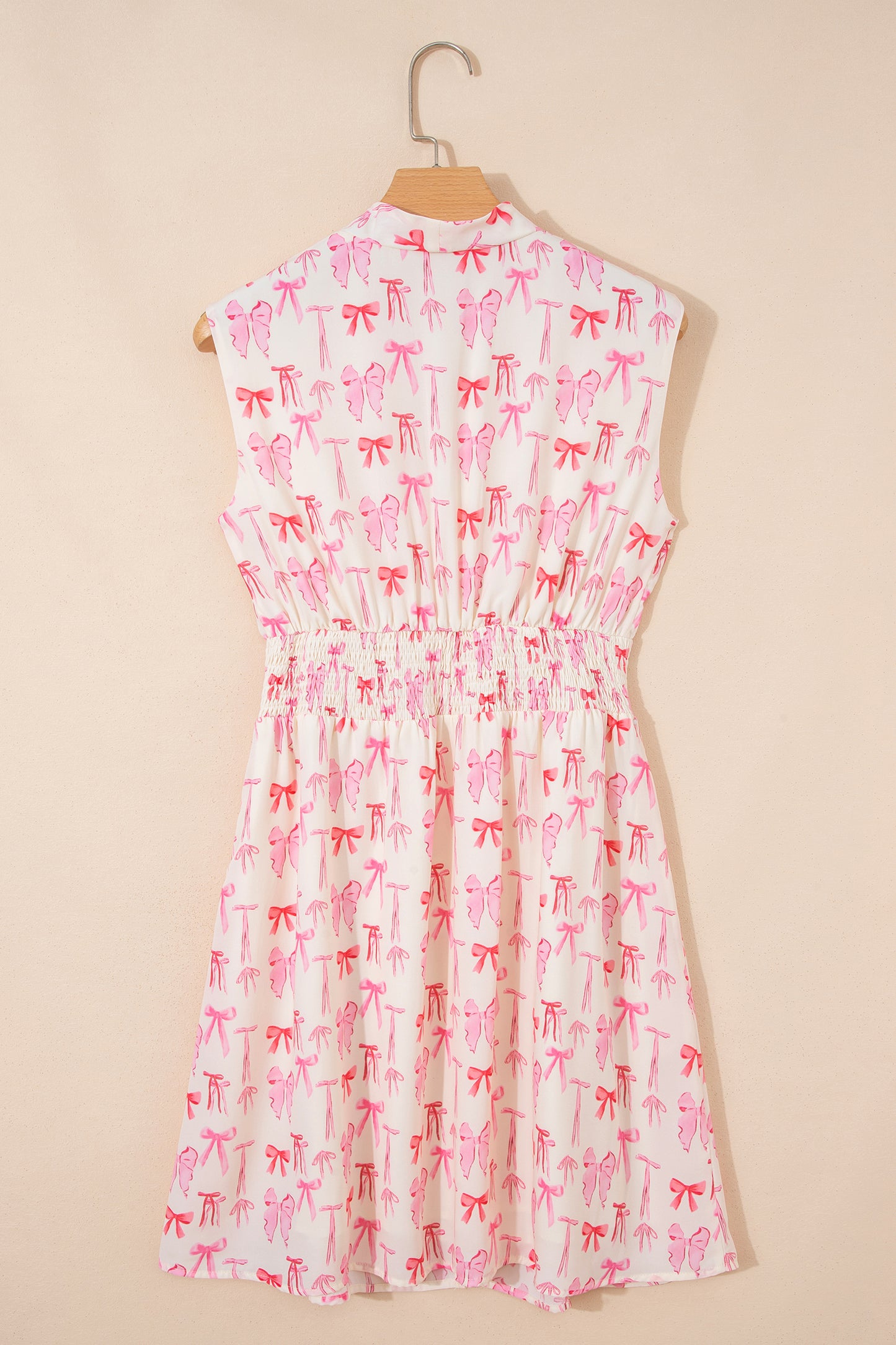 Pink Full Zip Cinched Waist Sleeveless Bow Mini Dress-TOPS / DRESSES-[Adult]-[Female]-2022 Online Blue Zone Planet