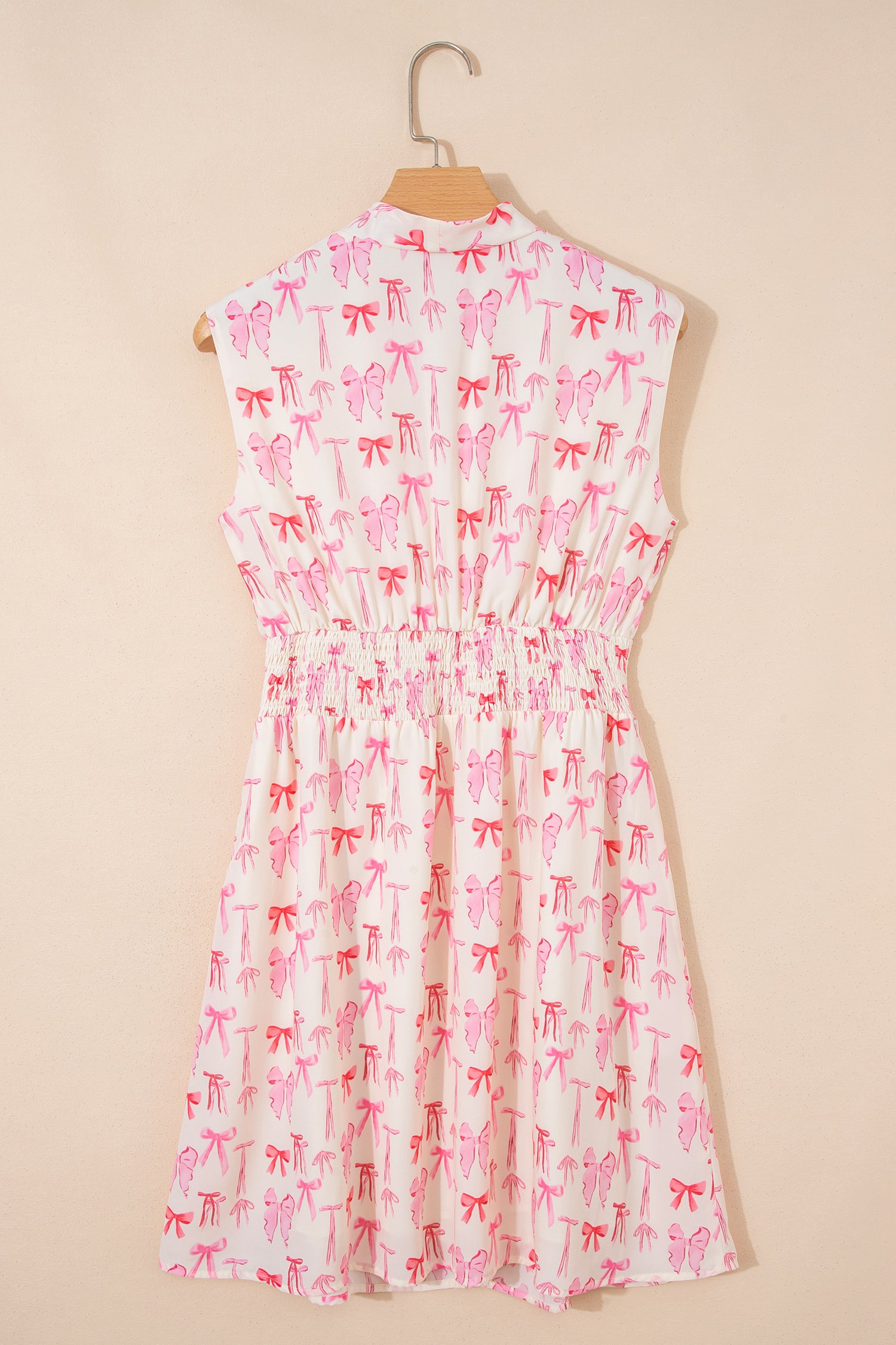 Pink Full Zip Cinched Waist Sleeveless Bow Mini Dress-TOPS / DRESSES-[Adult]-[Female]-2022 Online Blue Zone Planet