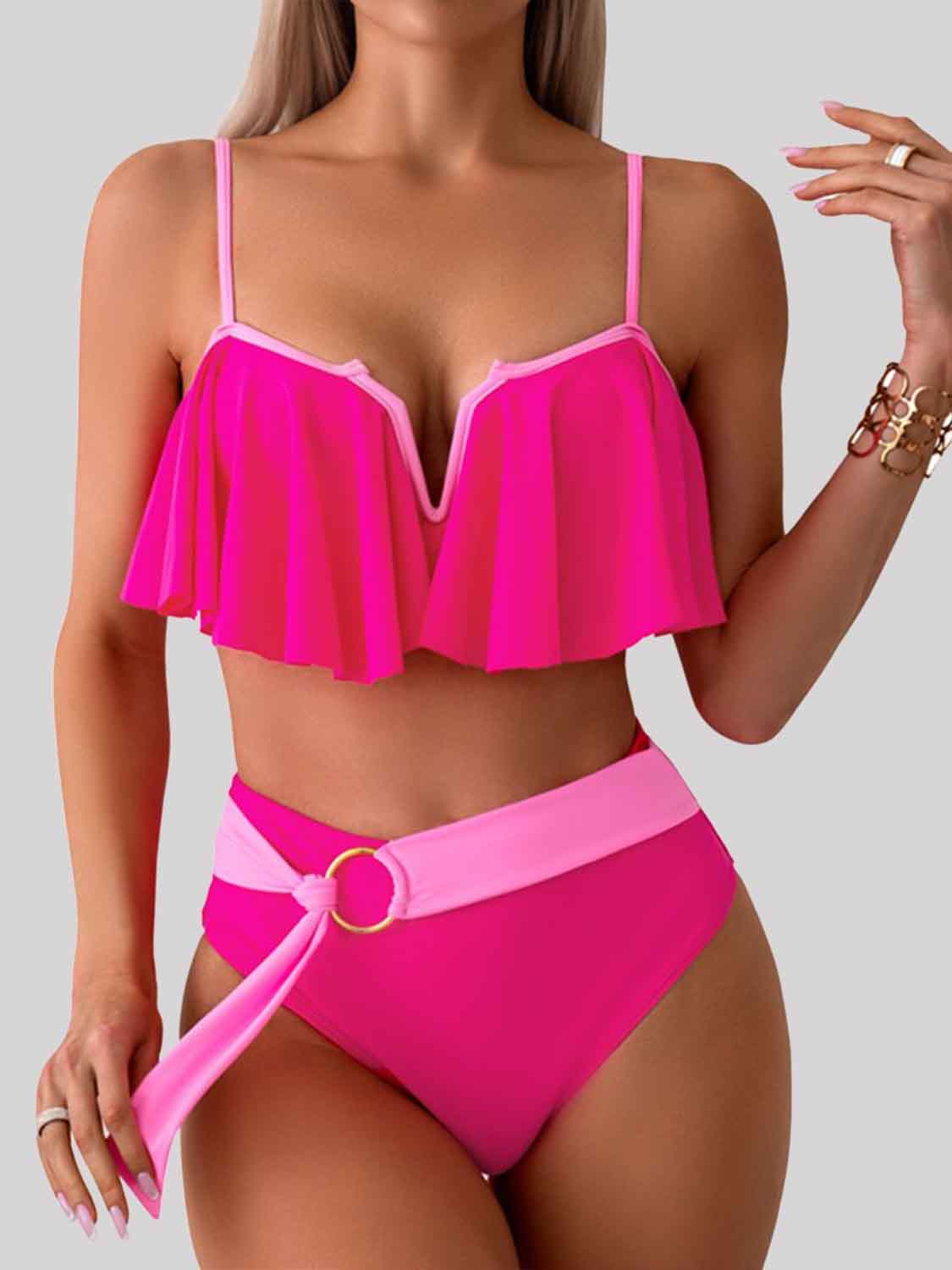 Spaghetti Strap Notched Bikini Set-TOPS / DRESSES-[Adult]-[Female]-Hot Pink-S-2022 Online Blue Zone Planet