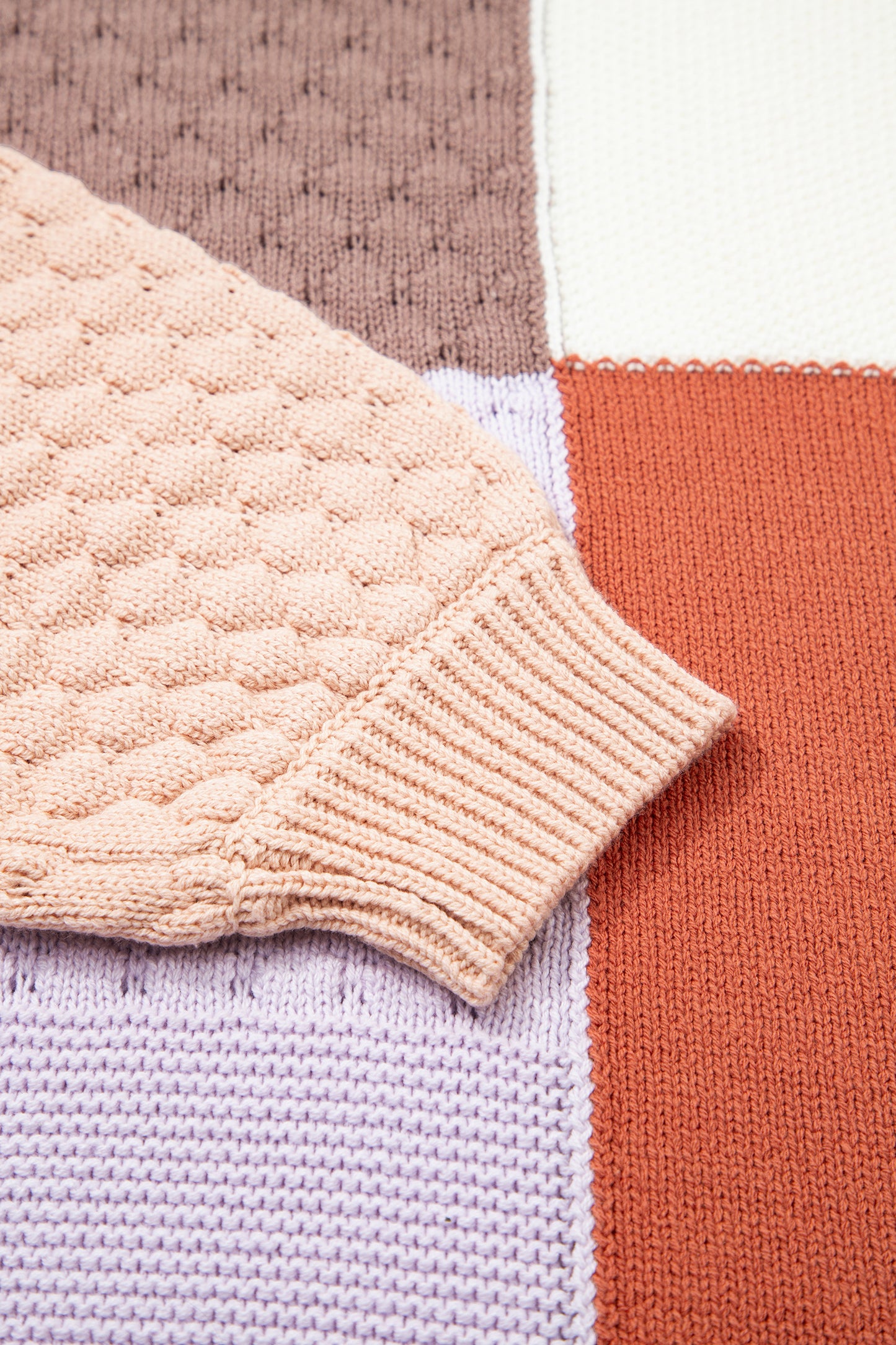 Coffee Mix Texture Colorblock Knit Baggy Sweater-TOPS / DRESSES-[Adult]-[Female]-2022 Online Blue Zone Planet